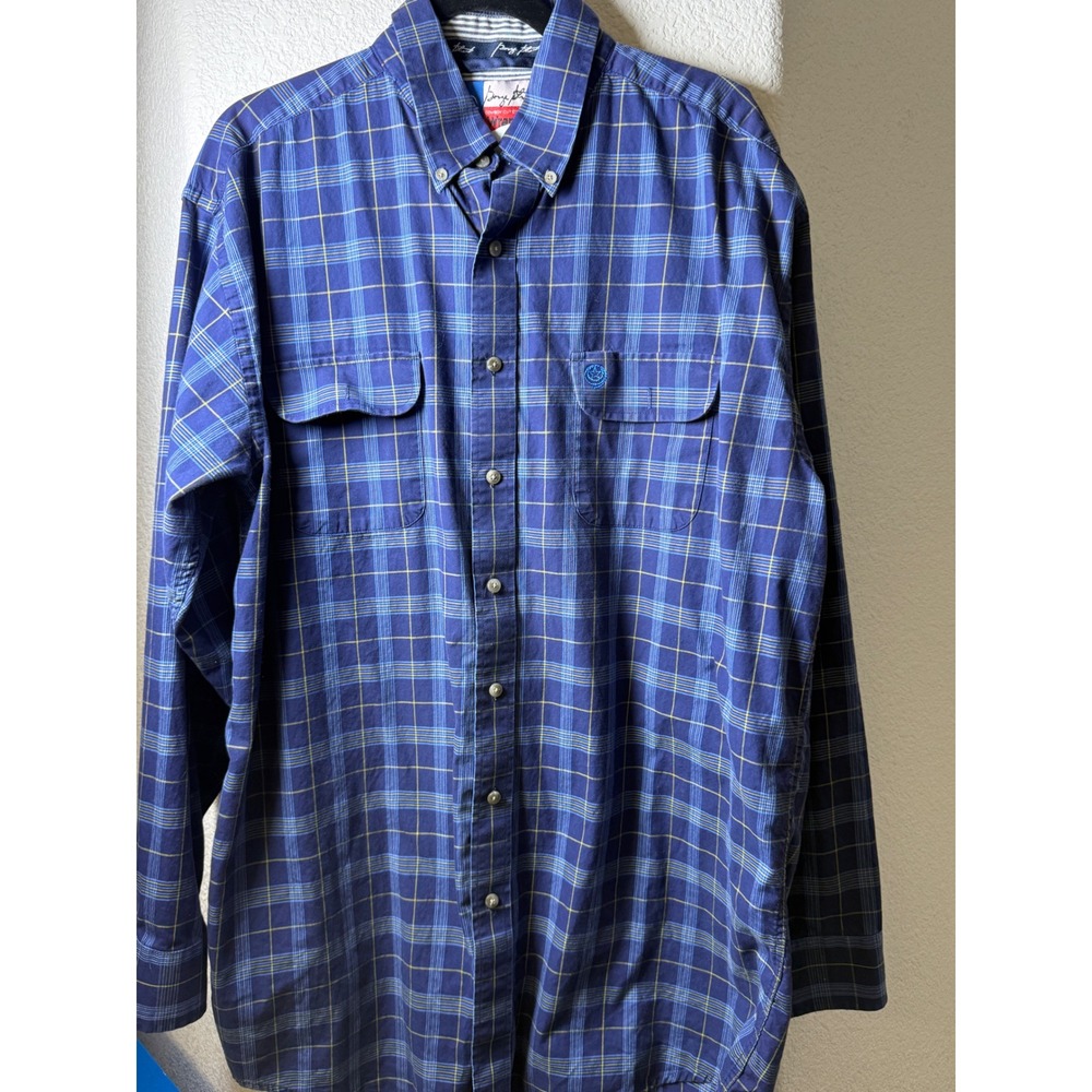Wrangler George Strait Cowboy Cut Blue Plaid Western Shirt Ranch Rodeo Mens XL